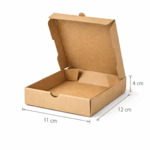 Caja para pizza 11x12 cm abierta mostrando interior kraft para pizzas pequenas