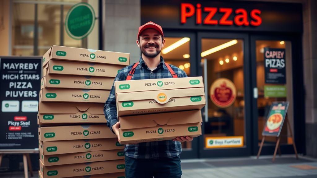 Hombre con cajas de pizza