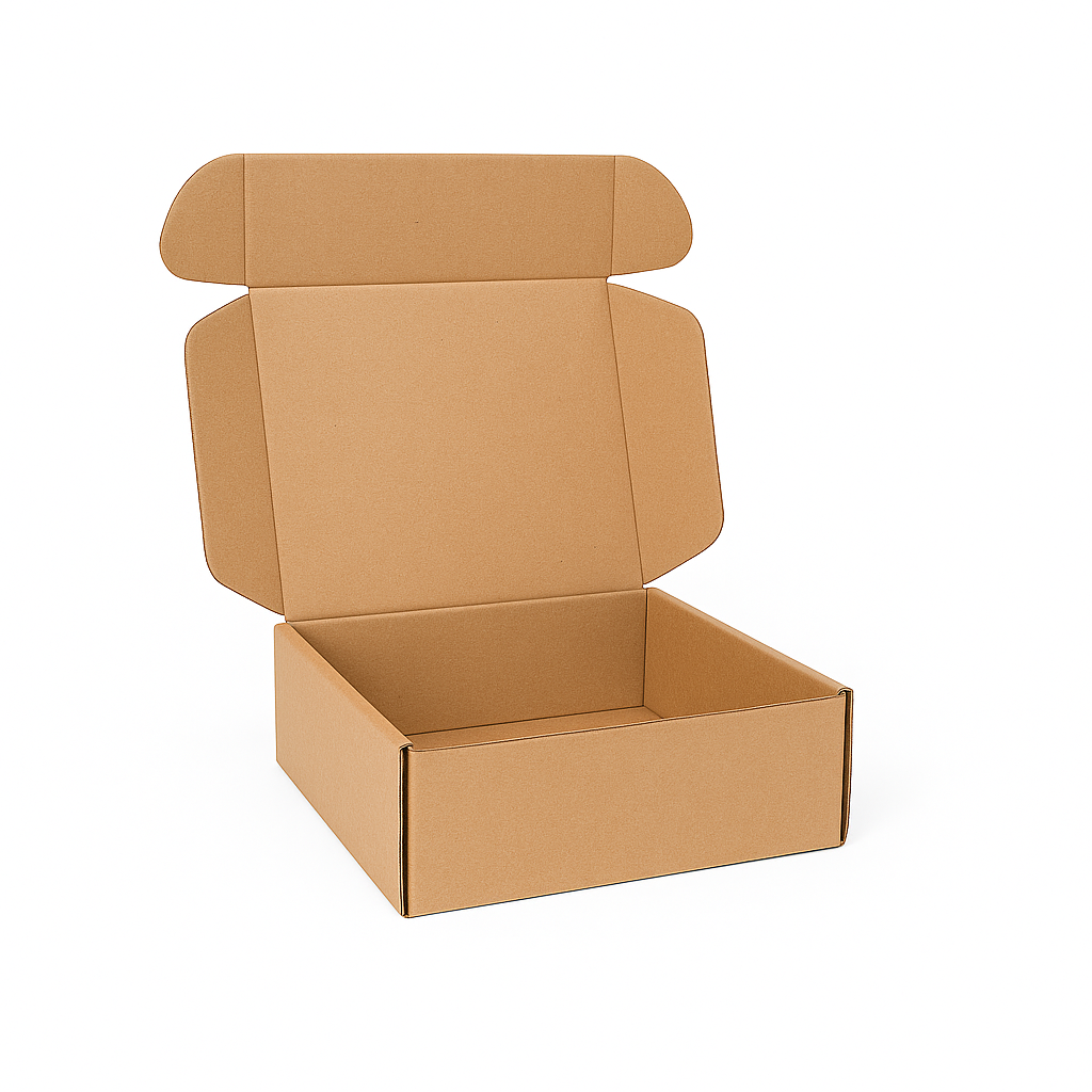 Caja de envio 25x20x10 cm abierta mostrando interior de carton microcorrugado