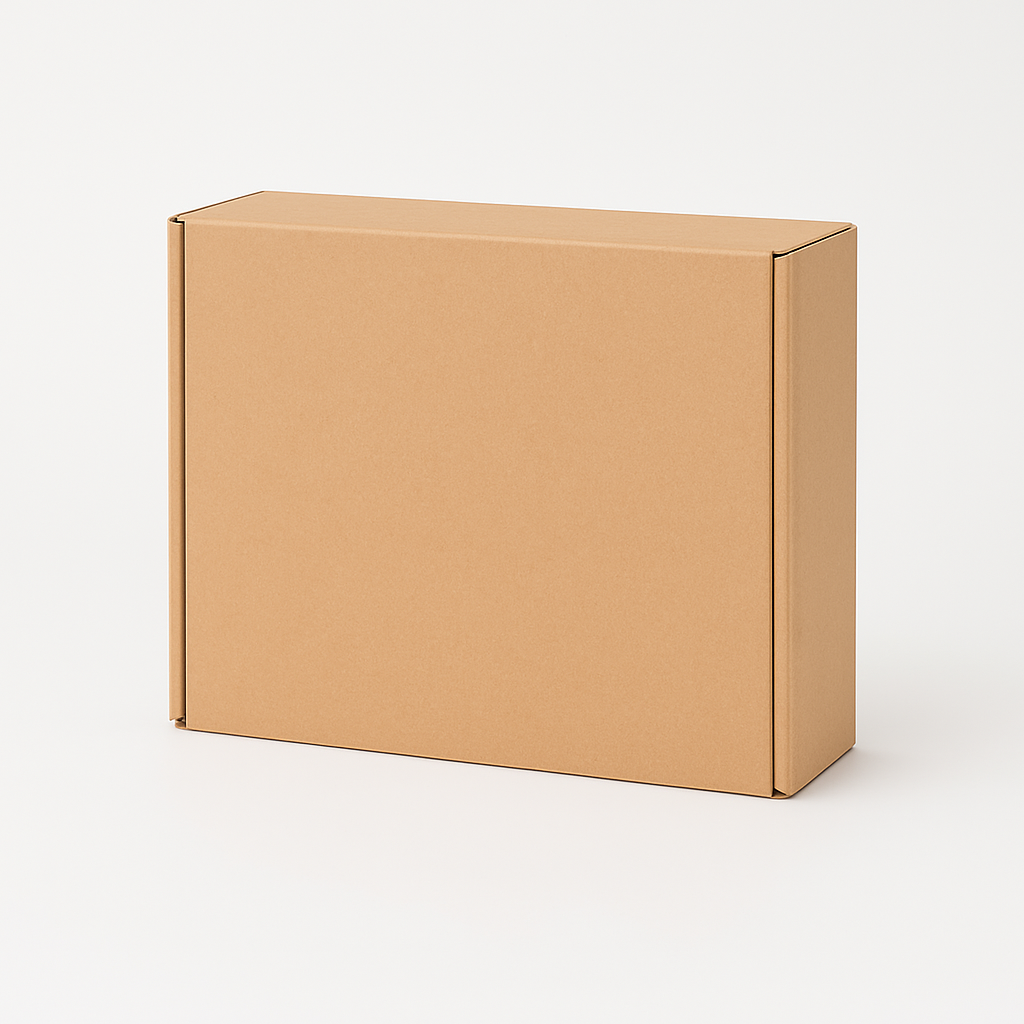 Caja de envio 29x25x9 cm cerrada en carton kraft para courier y despachos