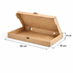 Caja para media pizza 35x18 cm abierta mostrando interior de carton kraft